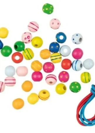 COLLAR DE PERLAS DE MADERA 44 PERLAS COLORES SURTIDOS