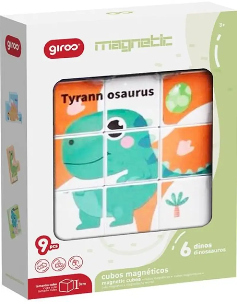 PUZZLE 9 CUBOS MAGNETICOS DINOSAURIOS GIROS