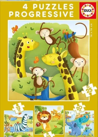ANIMALES SALVAJES 4 PUZZLES PROGRESIVOS 12,16,20,25 PIEZAS