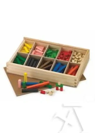 CAJA DE MADERA CON 61 REGLETAS COLORES 2X2CM FAIBO