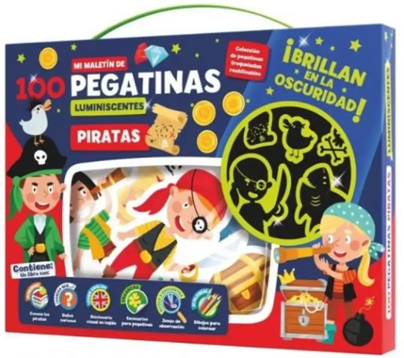 MALETIN 100 PEGATINAS LUMINISCENTES PIRATAS