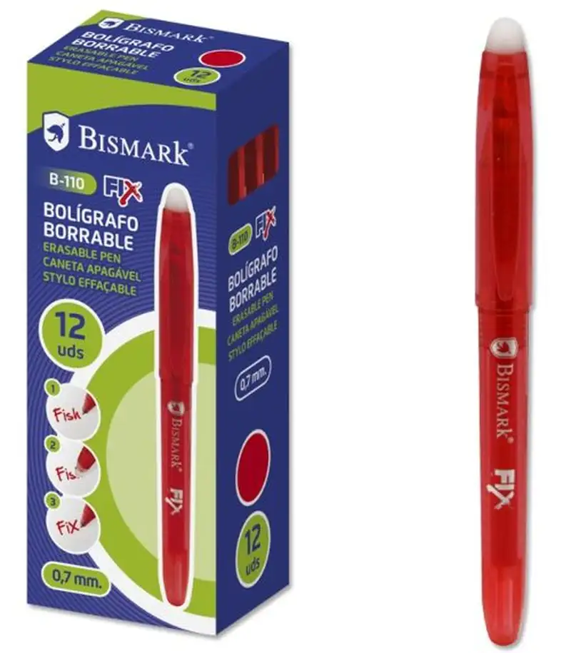 C/12 BOLIGRAFO BISMARK BORRABLE ROJO PUNTA 0,7MM CAPUCHON