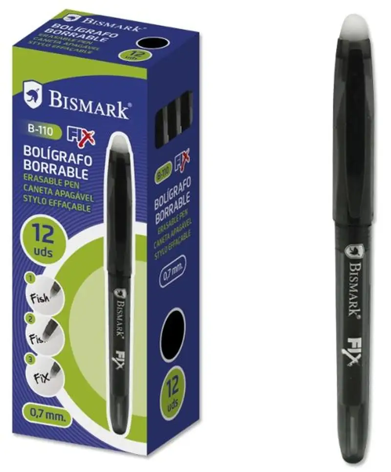 C/12 BOLIGRAFO BISMARK BORRABLE NEGRO PUNTA 0,7MM CAPUCHON