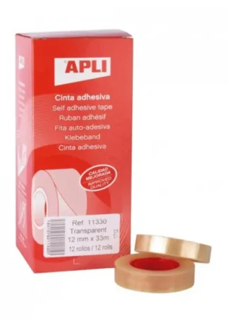 C/12 ROLLOS CINTA ADHESIVA 33MX12MM TRANSPARENTE