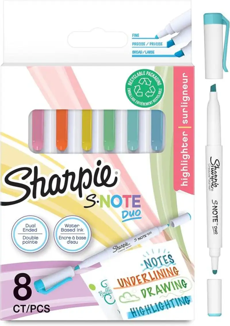 ESTUCHE 8 MARCADORES CREATIVOS SHARPIE S-NOTE DUO PASTEL