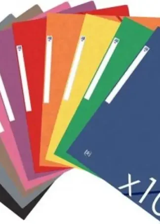 PAQ/10 CARPETA CARTON A4+ GOMAS Y SOLAPAS COLORES SURTIDOS