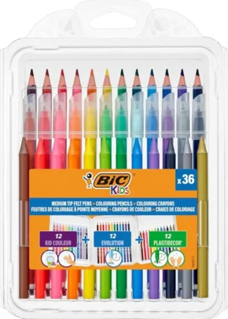 ESTUCHE 36 PIEZAS: 12 LAPICES,12 ROTULADORES,12 PLASTIDECOR