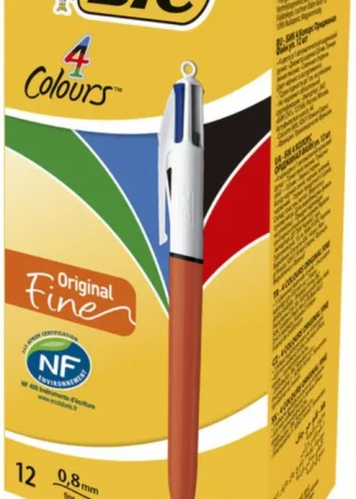 C/12 BOLIGRAFOS BIC 4 COLORES FINE PUNTA 0,8MM