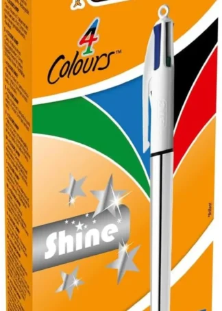 C/12 BOLIGRAFOS BIC 4 COLORES SHINE PLATA PUNTA 1MM