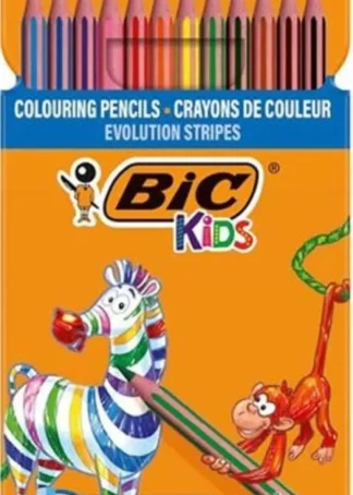 ESTUCHE 12 LAPICES COLORES BIC KIDS EVOLUTION STRIPES