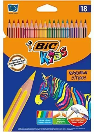ESTUCHE 18 LAPICES COLORES BIC KIDS EVOLUTION STRIPES