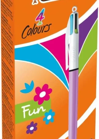 C/12 BOLIGRAFOS BIC 4 COLORES FUN PUNTA 1MM LILA PASTEL