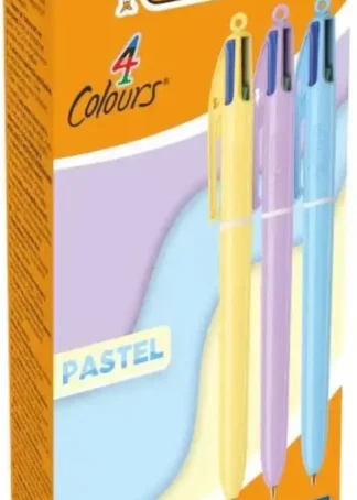 C/12 BOLIGRAFO 4 COLORES CUERPO COLOR PASTEL PUNTA 1MM