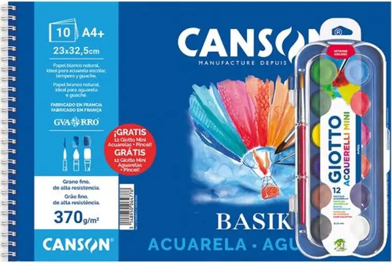 BLOC DIBUJO ESPIRAL BASIK ACUARELA Y TEMPERA A4+ 370G.+REG