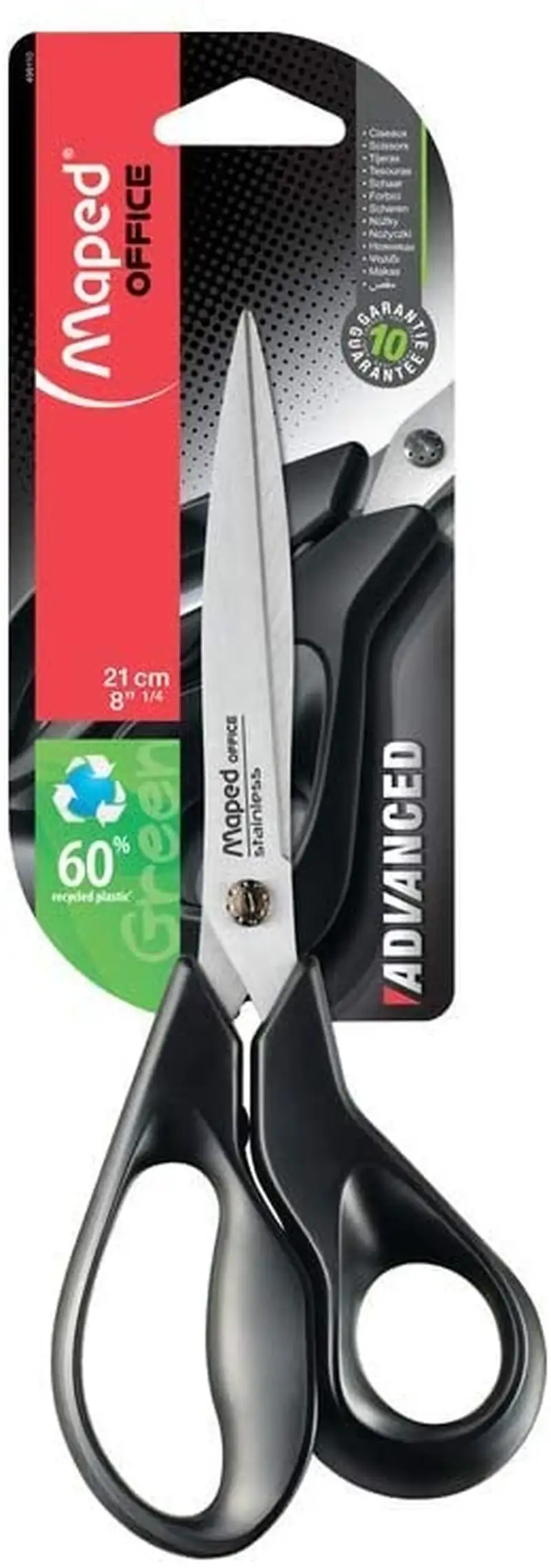 TIJERA OFICINA 21CM ASIMETRICA AVANCED GREEN MAPED