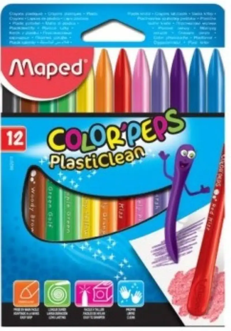 ESTUCHE 12 CERAS PLASTICLEAN COLORES SURTIDOS MAPED