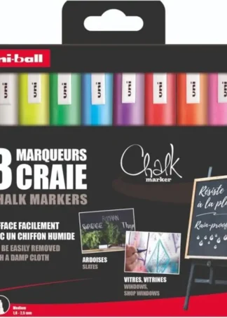 BLISTER 8 ROTULADORES TIZA LIQUIDA UNI-CHALK COL SURTIDOS