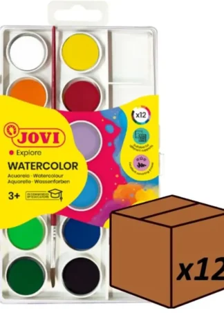 (PACK 12U.) ESTUCHE PLASTICO 12 ACUARELAS JOVI COLORES SURT