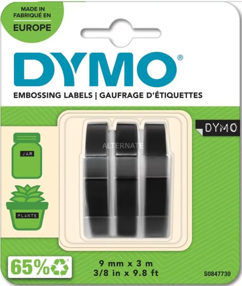 BLISTER 3 UNIDADES CINTA DYMO 3D 9MMX3M NEGRO