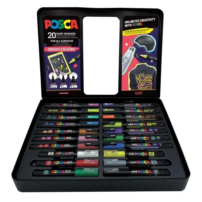 CAJA METALICA 20 ROTULADORES UNI-POSCA GROOVY COLOURS