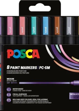 ESTUCHE 8 ROTULADORES POSCA PC5M UNI-BALL COLORES METALICOS