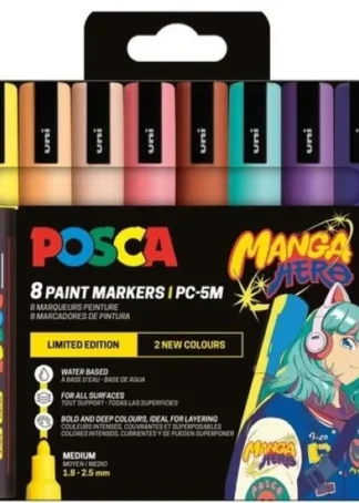 ESTUCHE 8 ROTULADORES POSCA PC5 COLORES MANGA HERO