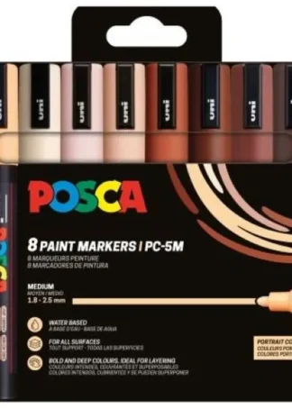 ESTUCHE 8 ROTULADORES POSCA PC5M UNI-BALL COLORES PIEL