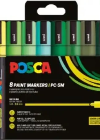 ESTUCHE 8 ROTULADORES POSCA PC5M UNI-BALL COLORES VERDES