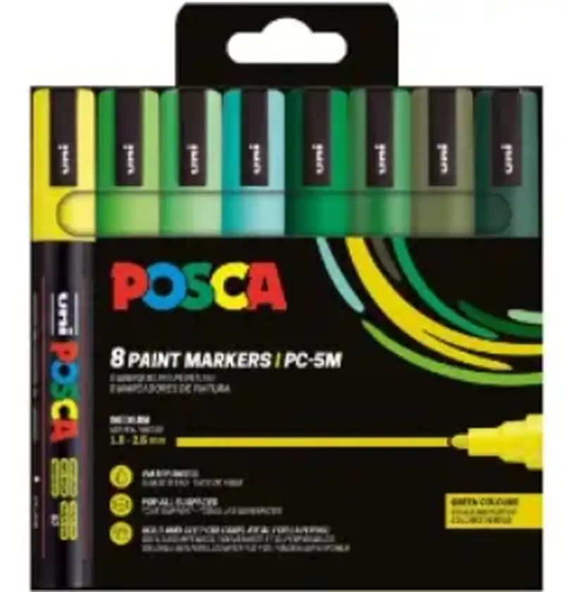 ESTUCHE 8 ROTULADORES POSCA PC5M UNI-BALL COLORES VERDES