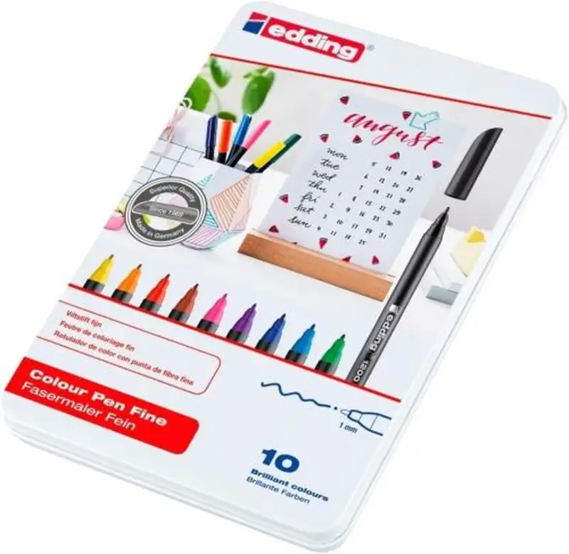 CAJA METALICA 10 ROTULADORES EDDING 1200 COLORES SURTIDOS