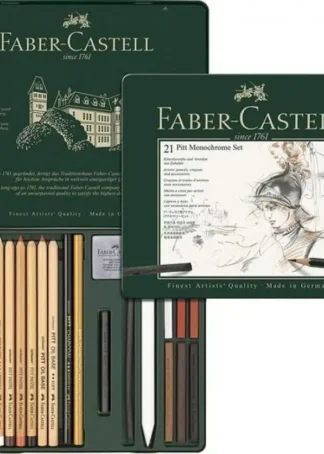 CAJA METALICA 21 PIEZAS PITT MONOCHROME FABER CASTELL