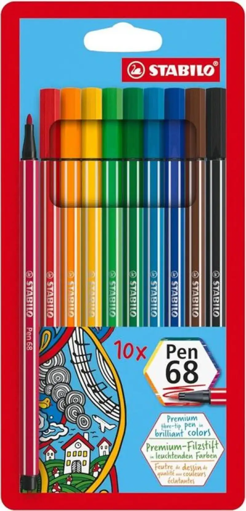 ESTUCHE 10 COLORES SURTIDOS STABILO PEN 68 PUNTA MEDIA