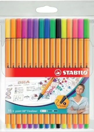 ESTUCHE 15 COLORES STABILO POINT 88 PUNTA DE FIBRA 0,4MM.
