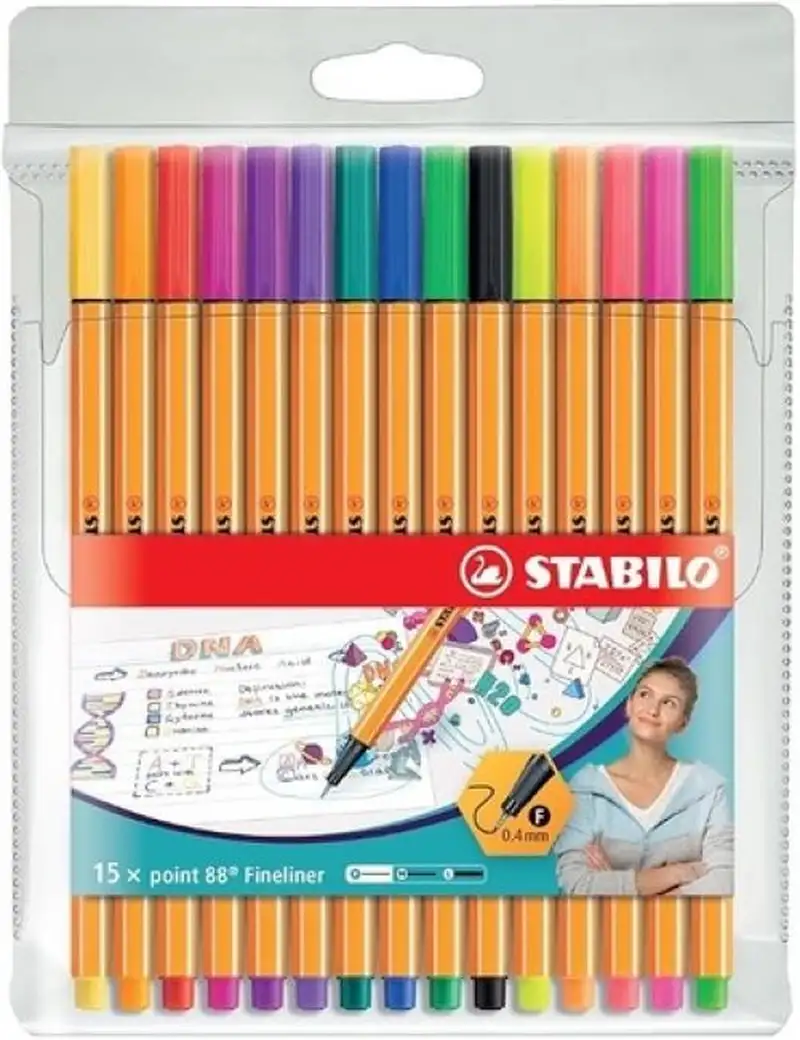ESTUCHE 15 COLORES STABILO POINT 88 PUNTA DE FIBRA 0,4MM.