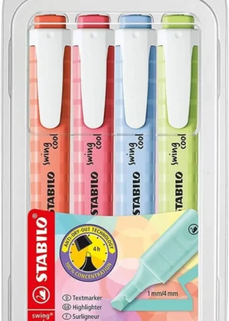 ESTUCHE 4 MARCADORES FLUORESCENTES STABILO SWING COOL NUEVO