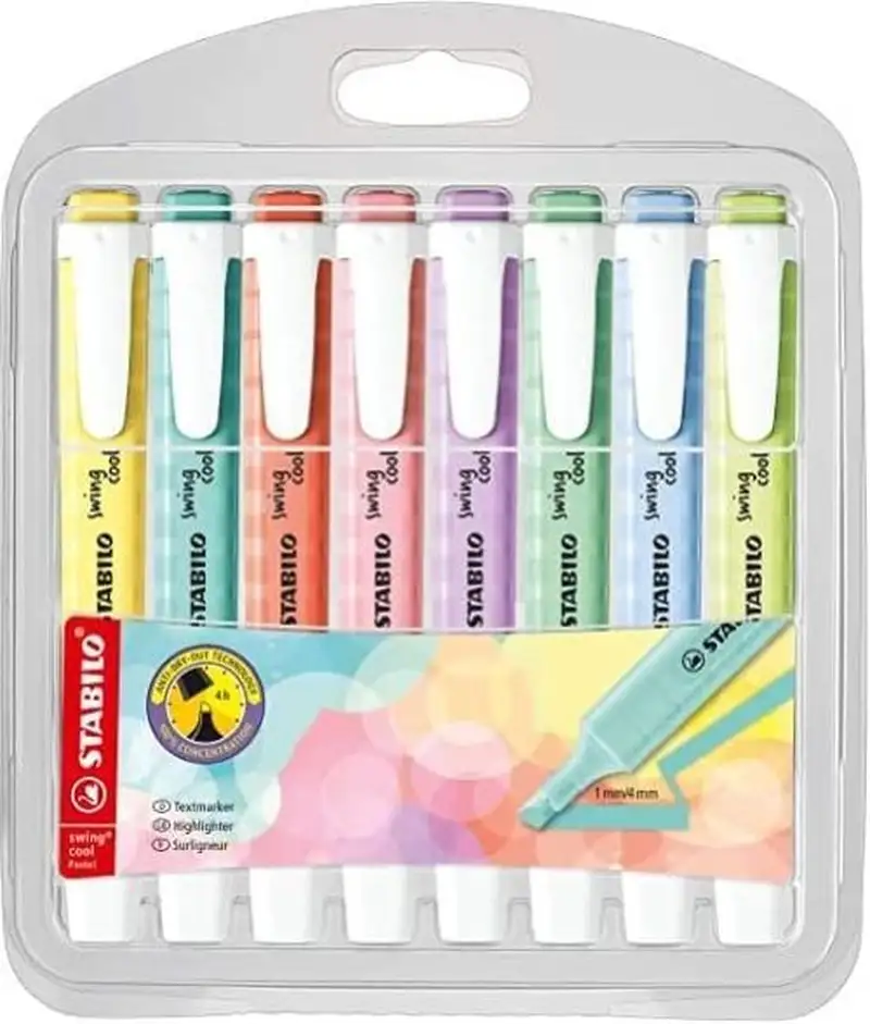 ESTUCHE 8 MARCADORES FLUORESCENTES STABILO SWING COOL PASTE