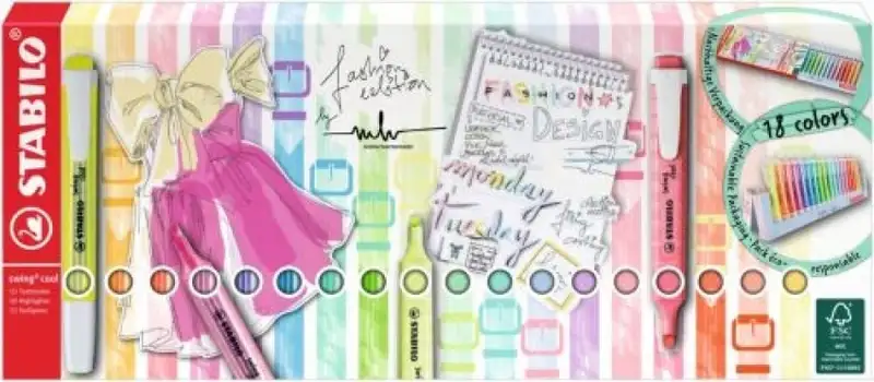 SET 18 MARCADORES FLUORESCENTES STABILO SWING COOL PASTEL
