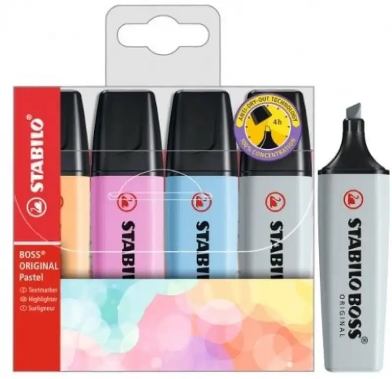ESTUCHE 4 MARCADORES FLUORESCENTES STABILO BOSS PASTEL SURT