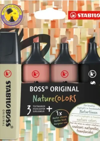 ESTUCHE 4 FLUORESCENTES STABILO BOSS NATURE COLORS SURTIDOS