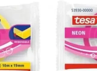 CAJA 20 ROLLOS TESAFILM NEON 10MX19MM AMAR/ROSA BOLSITA TES