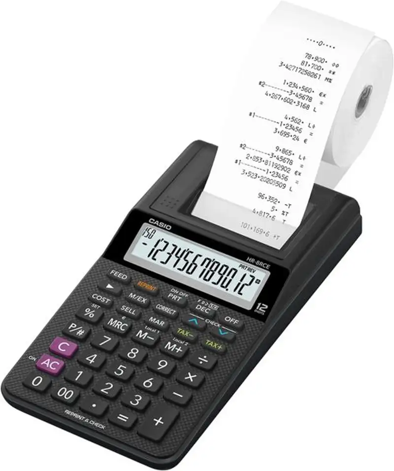 CALCULADORA IMPRESORA HR-8RCE PANTALLA 12 DIGITOS NEGRA