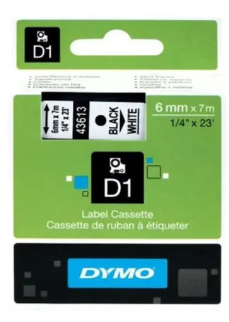 CINTA DYMO D1 6MMX7M NEGRO/BLANCO