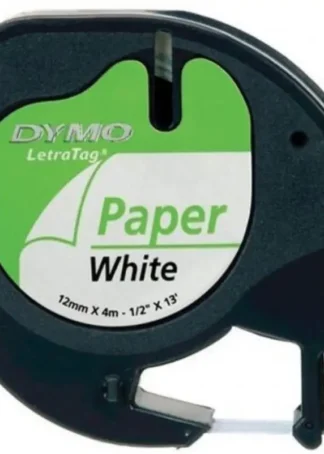 CINTA DYMO LETRATAG PAPEL NEGRO/BLANCO 12MMX4M