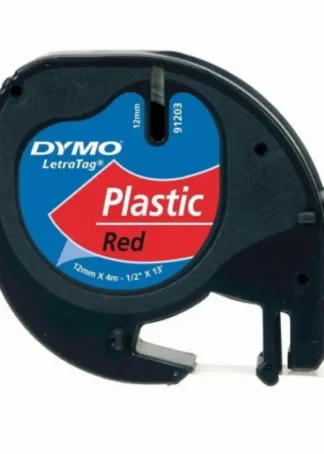 CINTA DYMO LETRATAG PLASTICO NEGRO/ROJO 12MMX4M.