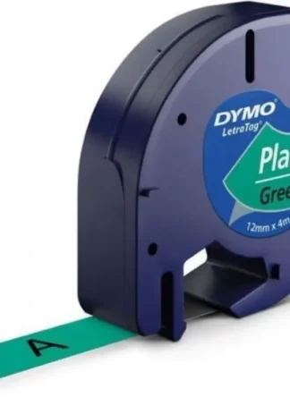 CINTA DYMO LETRATAG PLASTICO NEGRO/VERDE 12MMX4M.