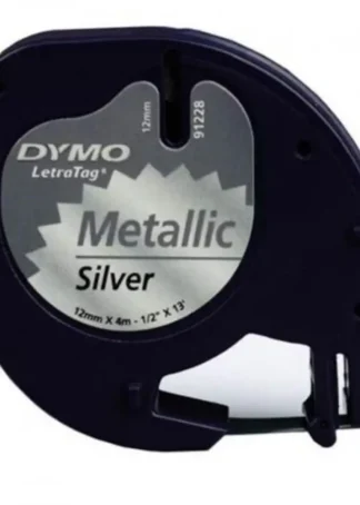 CINTA DYMO LETRATAG METALIZADA NEGRO/PLATA 12MMX4M.