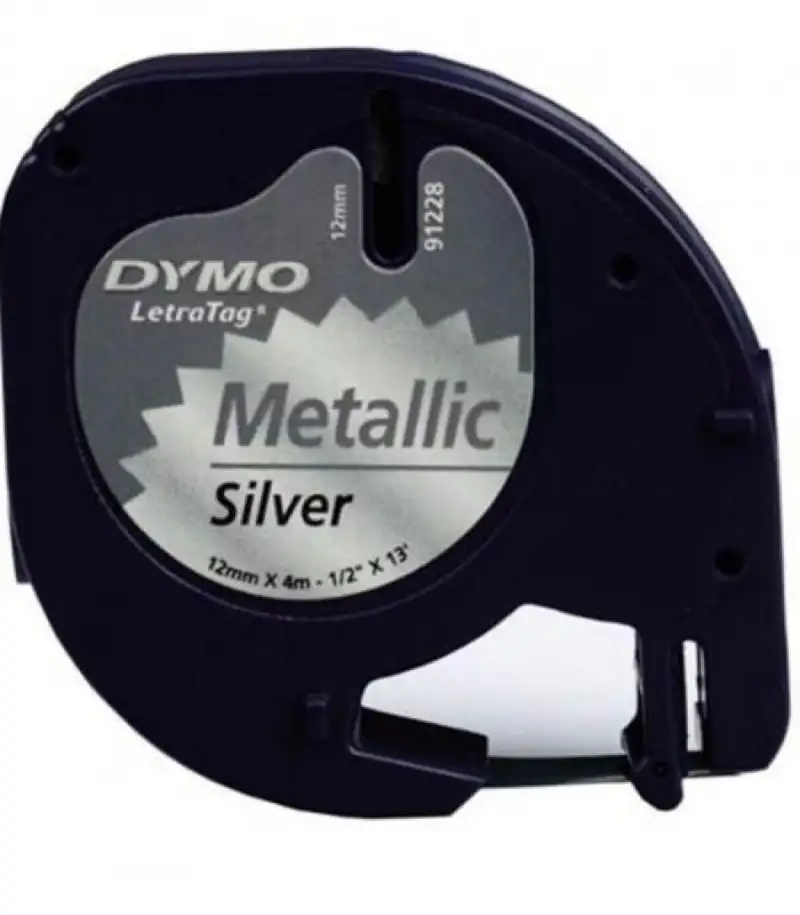 CINTA DYMO LETRATAG METALIZADA NEGRO/PLATA 12MMX4M.