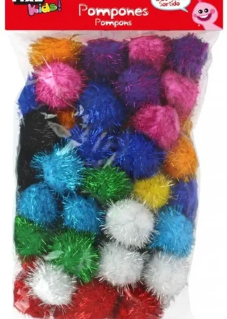 PAQ/52 POMPONES 5CM BRILLANTES SURTIDOS FIXO