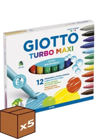 (PACK 5U.) ESTUCHE 12 ROTULADORES GIOTTO TURBO MAXI SUPERLA