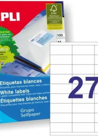 C/100 HOJAS ETIQUETAS PERMANENTES FT/IM 70X30MM BLANCA